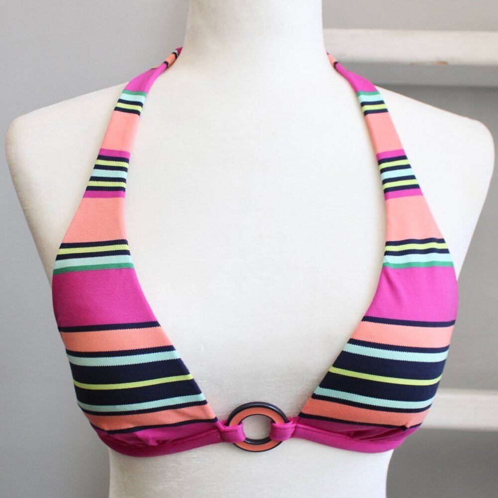 Andres Sarda Pink Multicolor Striped Halter Bikini Top Size Small  NWT